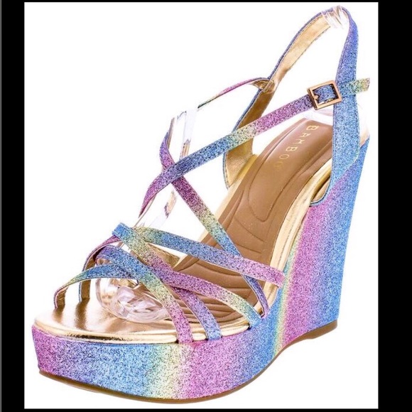 HEAVENS SHERBET GLITTER SLINGBACK WEDGE - Picture 2 of 6